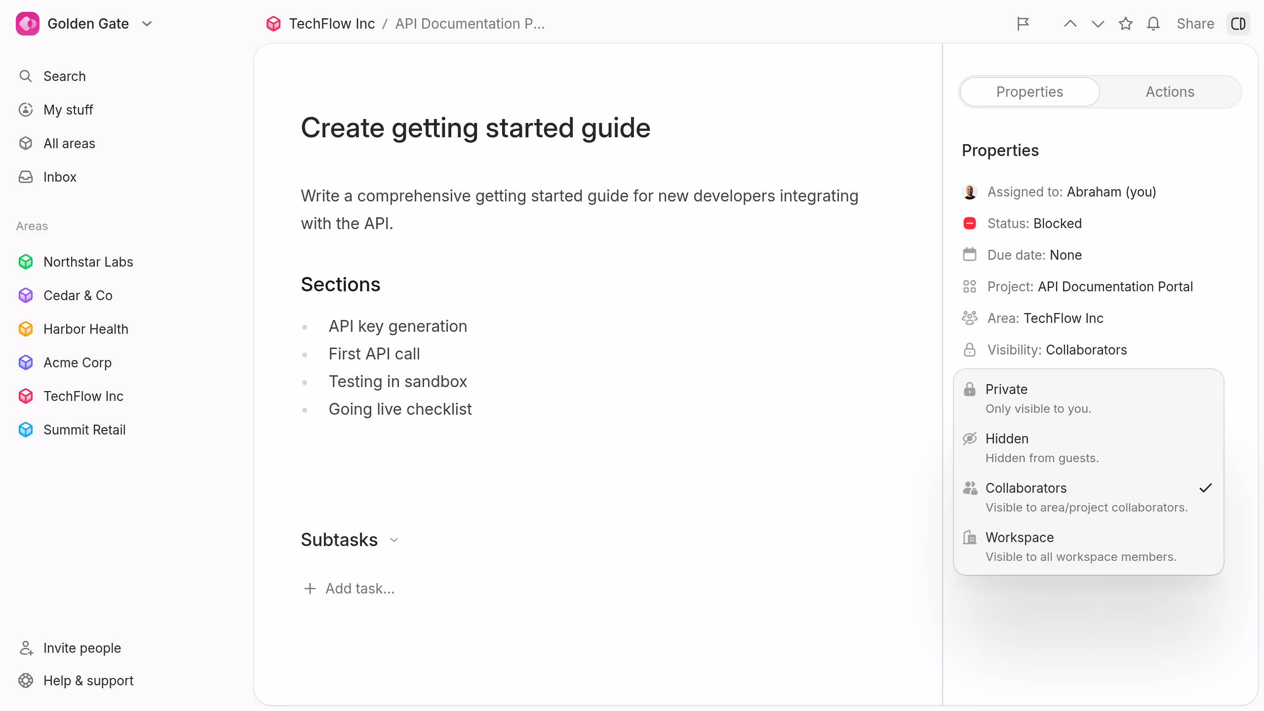 Task visibility options