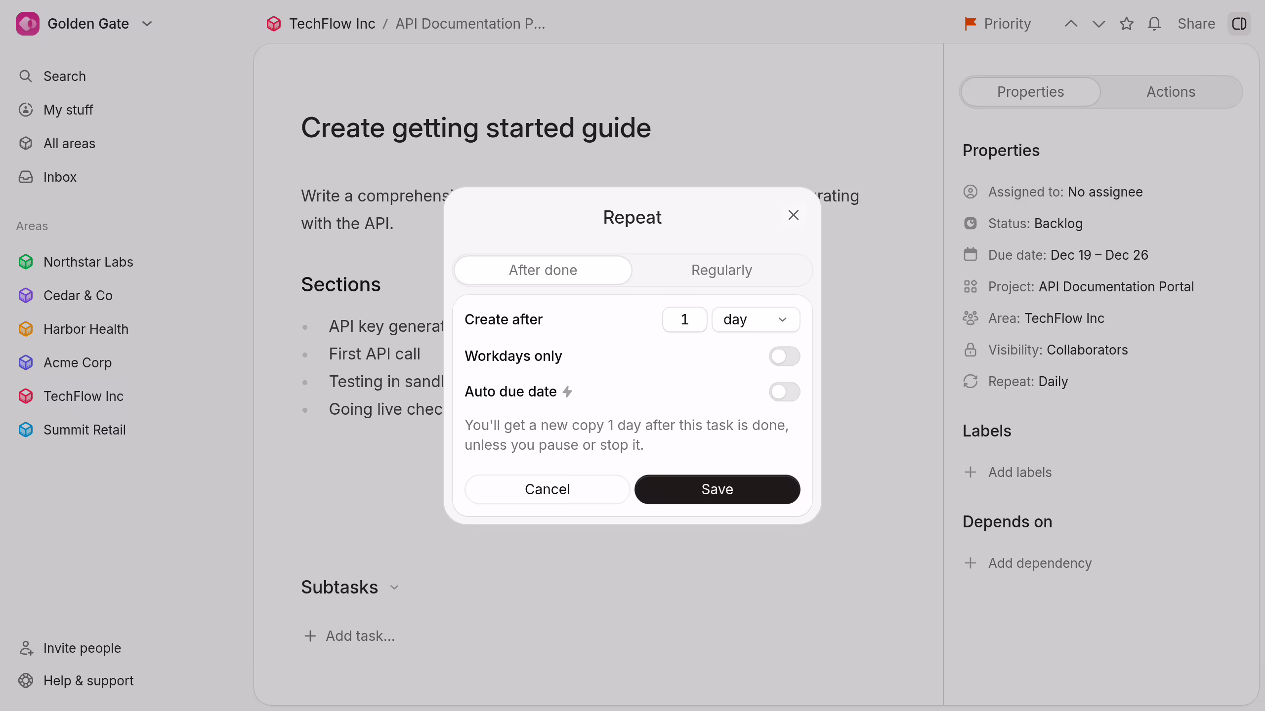 Repeat a task after completion