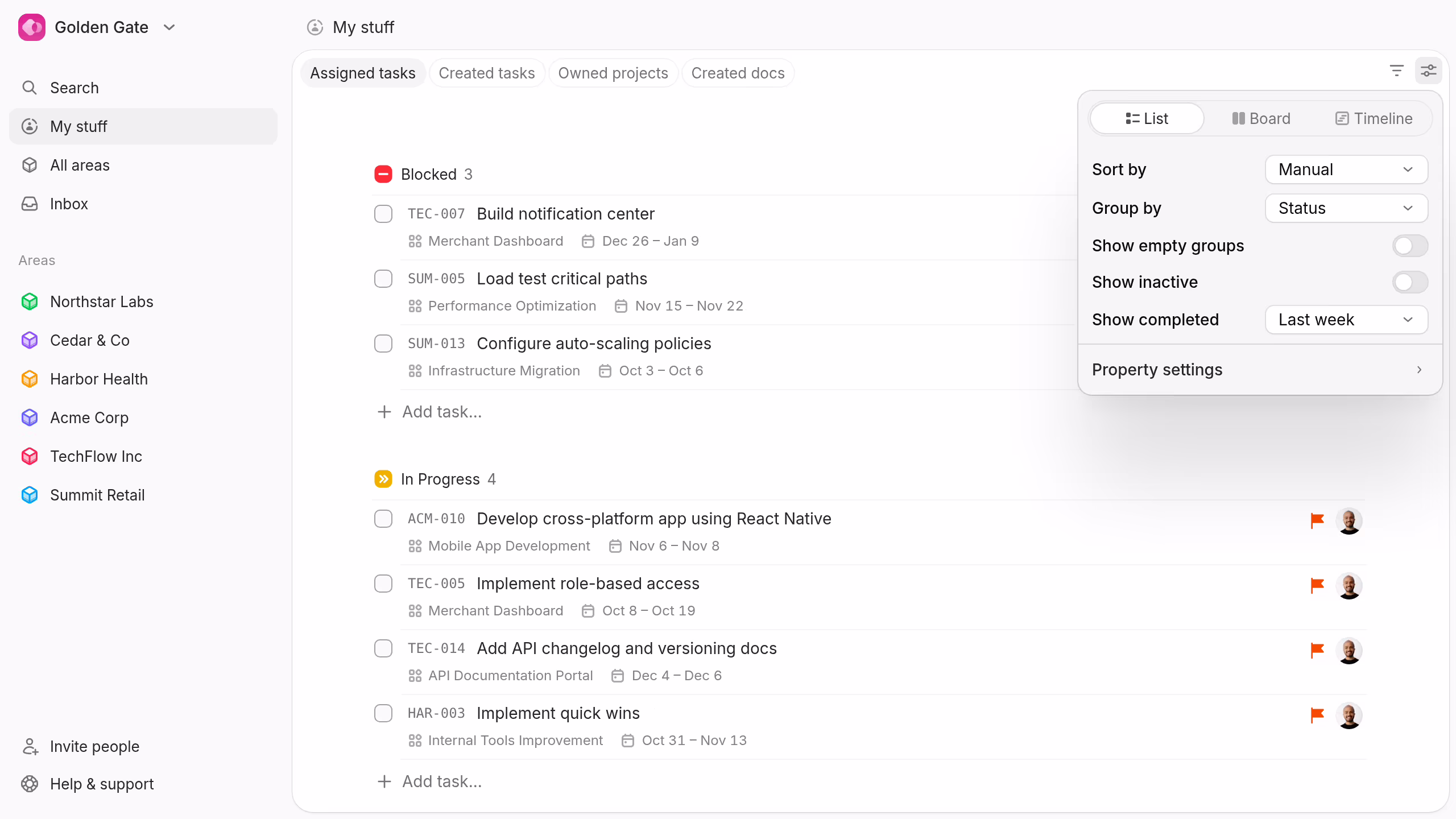 Task view settings